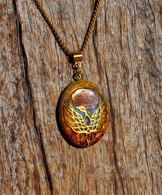 Phoenix Sunstone Orgonite® Necklace Crystal Jewelry for Renewal, Rebirth & Strength Pendant