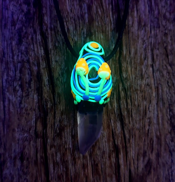 LEMURIAN CRYSTAL with Woodland fantasy UV details Pendant Necklace