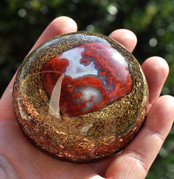 Rare Ankara Agate Tensor Ring Orgonite Dome – Handmade EMF Harmonizer & Crystal Decor