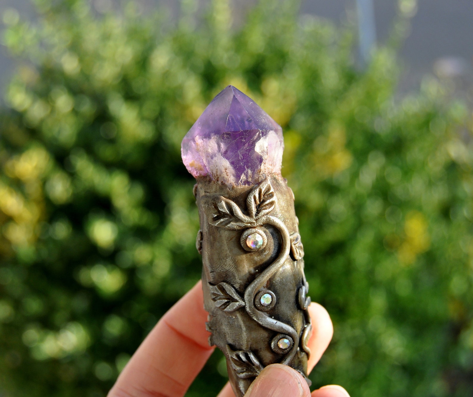 Amethyst Crystal Wand With Tree of Life Handsculpted Clay Etsy