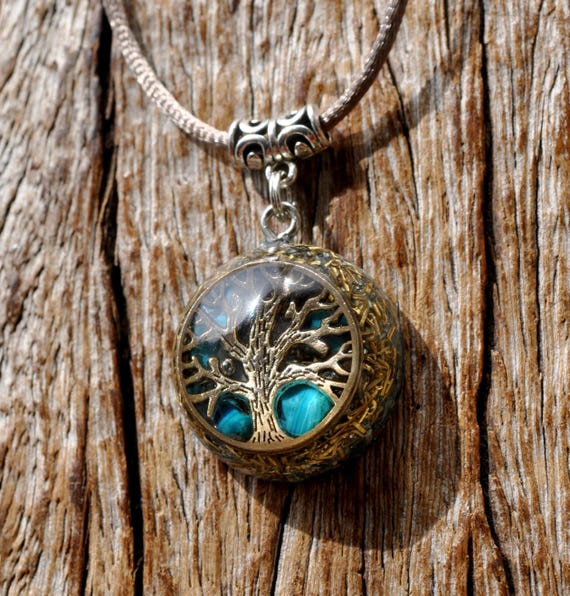 CHRYSOCOLLA Tree of Life with Orgonite® Necklace, 5G Protection EMF Pendant, Unisex