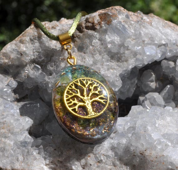 PERIDOT Tree of Life Orgonite® Pendant – EMF Protection | Spiritual Jewelry | Handmade Crystal Necklace