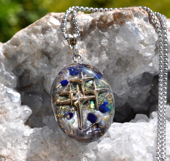 AZURITE STARS Celestial Pendant Orgonite® Oval Shape Unisex