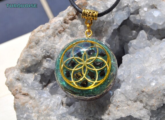 CUSTOMIZED Orgonite® Orgone Pendant = Choose your OWN gemstones and color Seed Of Life - EMF 5g Protection