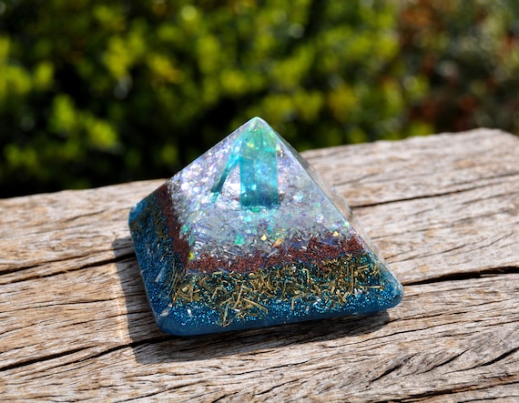 PO Aqua Aura Quartz Orgonite® Giza Pyramid  - EMF Harmonizer - Pre-Order