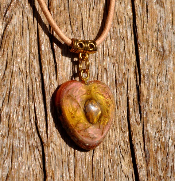 Heart with Tiger Eye Orgonite pendant Necklace