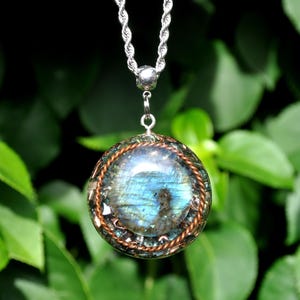 Labradorite Orgonite Tensor Ring Pendant – EMF Protection Unisex Necklace