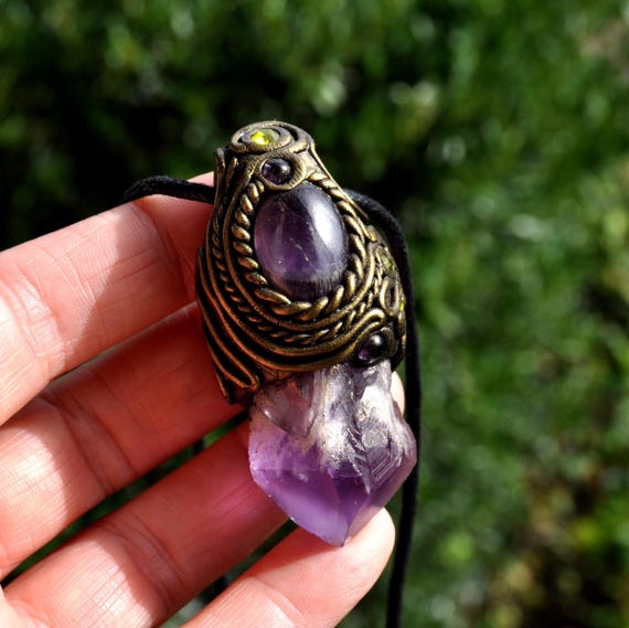 RESERVED for MEGAN Natural terminated Amethyst Crystal point pendant necklace - Sculpted