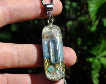 Handmade Welo Opal Orgonite Pendant Necklace – Multicolor Crystal, EMF Harmonizer