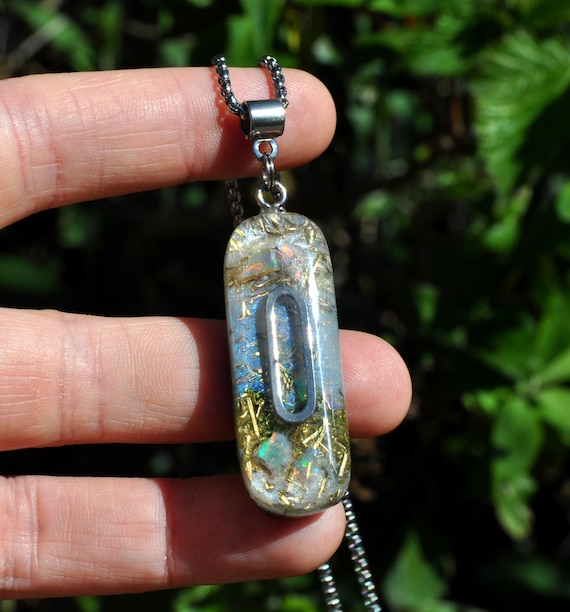 Handmade Welo Opal Orgonite Pendant Necklace – Multicolor Crystal, EMF Harmonizer