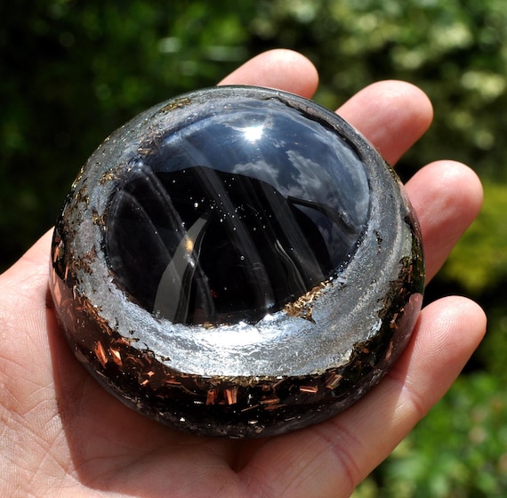 BANDED BLACK OBSIDIAN Dome Orgonite® Orgone Generator® with Silver, emf Harmonizer