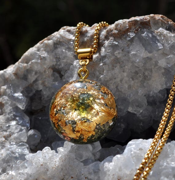 Moldavite Orgonite® Orgone Pendant Necklace Unisex with 24K Gold
