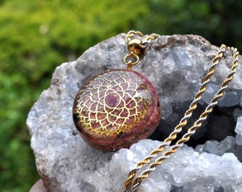 LOTUS MANDALA Orgonite® Orgone Pendant Necklace - Rubellite Compassion Emotional Harmony
