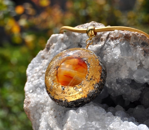 Sunset Carnelian Orgonite® Pendant – Handmade Energy Necklace, EMF Harmony, Wilhelm Reich Inspired Crystal Jewelry