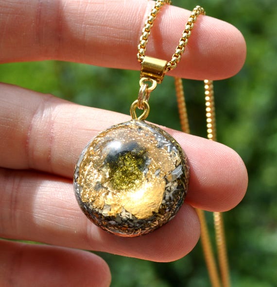 Moldavite Orgonite® Orgone Pendant Necklace Unisex with 24K Gold