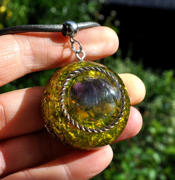 925 Silver TENSOR Ring FLUORITE Orgonite® Pendant Emf Cleanser Protection Necklace Unisex with clear Quartz, Elite Shungite