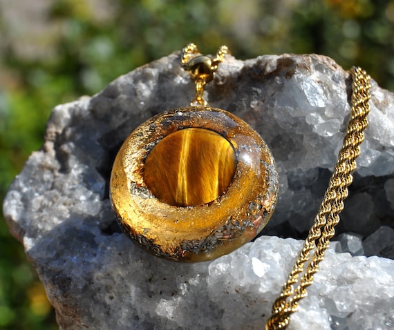 Tiger Eye Orgonite® Necklace with 24k Gold - EMF Harmonizer Protection Pendant - UNISEX