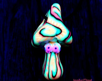 Mushroom Pendant UV Active Psychedelic Blacklight Necklace, Handsculpted Clay