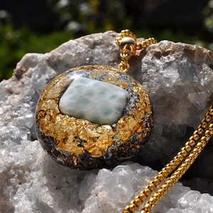 LARIMAR Orgonite® Necklace with 24k Gold - EMF Harmonizer Protection Pendant