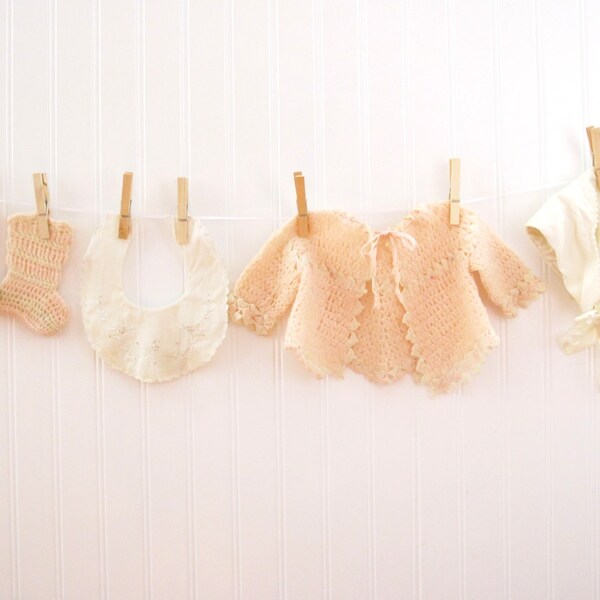 Vintage Baby Clothes, Clothes line of Antique Baby Clothes, Nursery Art, Photography, Pearl Pink and Cream