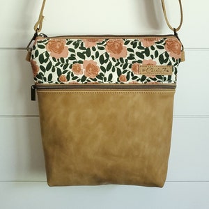 Floral Leather Crossbody Bag, Womens Shoulder Purse