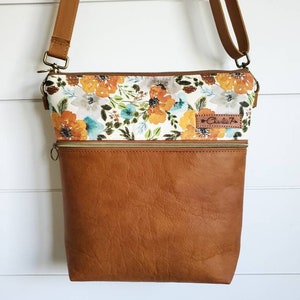 Crossbody Bag, Leather Crossbody, Leather Crossbody Bag, Cross body bag, Leather Bag, Purse, Shoulder Bag, Floral ,Womens image 1