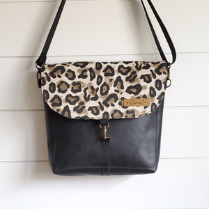 Leather Messenger Bag, Leather Crossbody, Leather Crossbody Bag, Cross body bag, Leather Bag, Shoulder Bag, Black Leather, Leopard, Womens