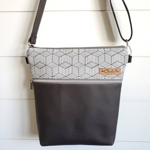 Crossbody Bag, Leather Crossbody, Leather Crossbody Bag, Cross body bag, Gray Leather Bag, Purse, Shoulder Bag, Black and White