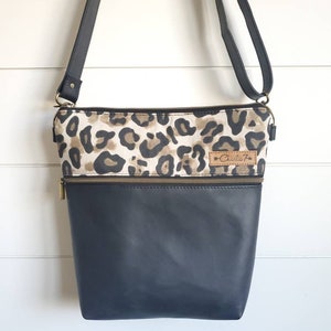 Crossbody Bag, Leather Crossbody, Leather Crossbody Bag, Cross body bag, Leather Bag, Purse, Shoulder Bag, Leopard Print Crossbody, Black