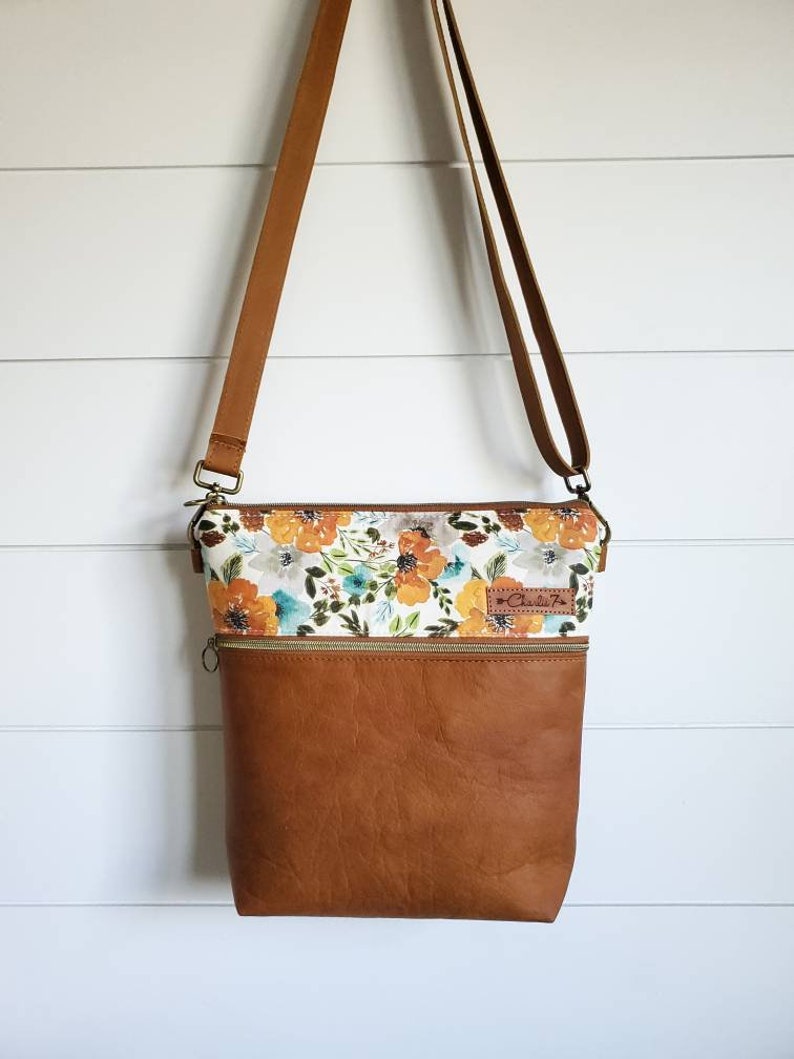 Crossbody Bag, Leather Crossbody, Leather Crossbody Bag, Cross body bag, Leather Bag, Purse, Shoulder Bag, Floral ,Womens image 2