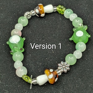 Frog with Mushrooms Beaded Elastic Stretch Bracelet