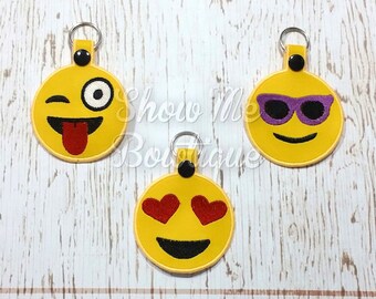 Satin Stitch Finish edge Emoji Set 1 4x4 Key fob/zipper pull