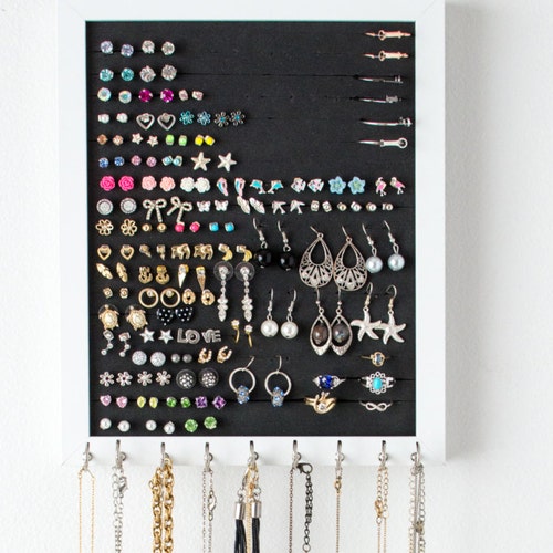 Medium Hanging Jewelry Organizer black Gold Etsy