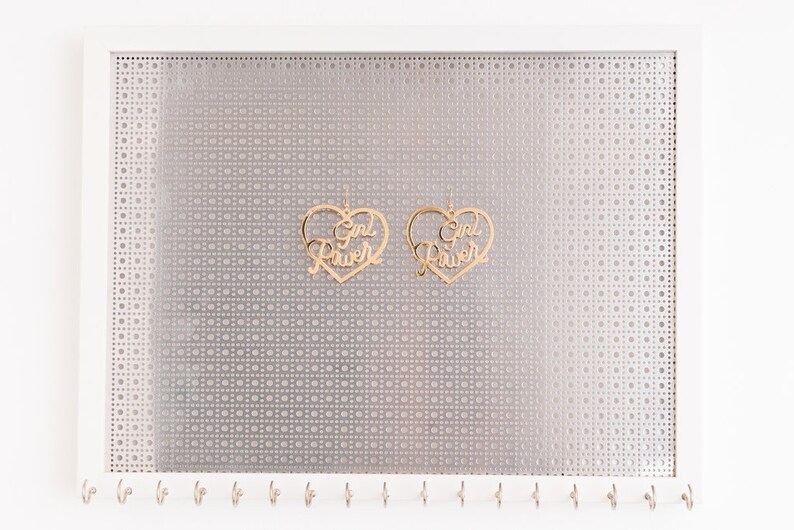 17 Necklace Hooks White Frame Hanging Jewelry Organizer Silver Metal Screen for Hook Earrings ONLY