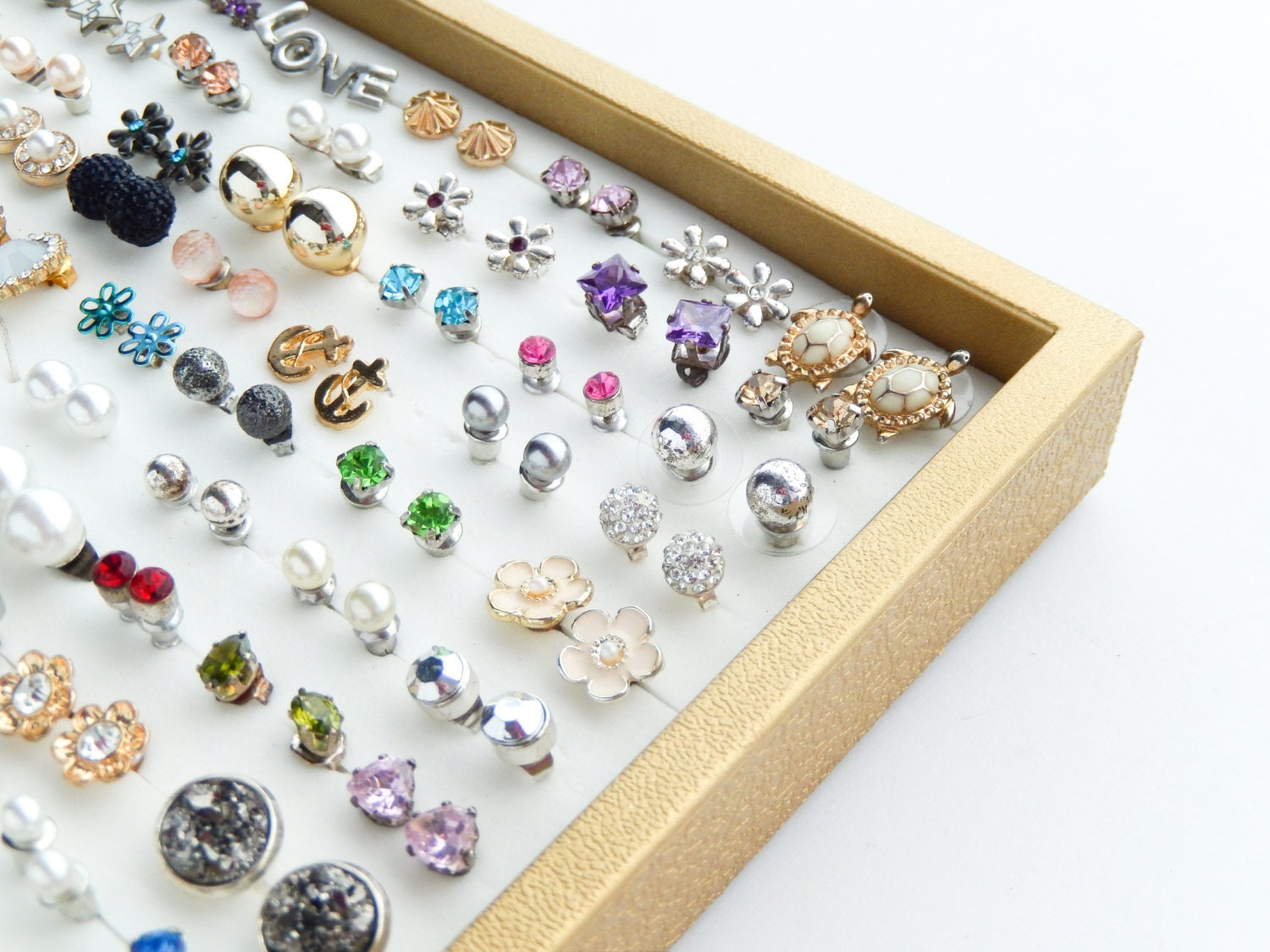 Jewelry Tray - GOLD Frame, WHITE Foam -  Jewelry Organizer for Earrin…