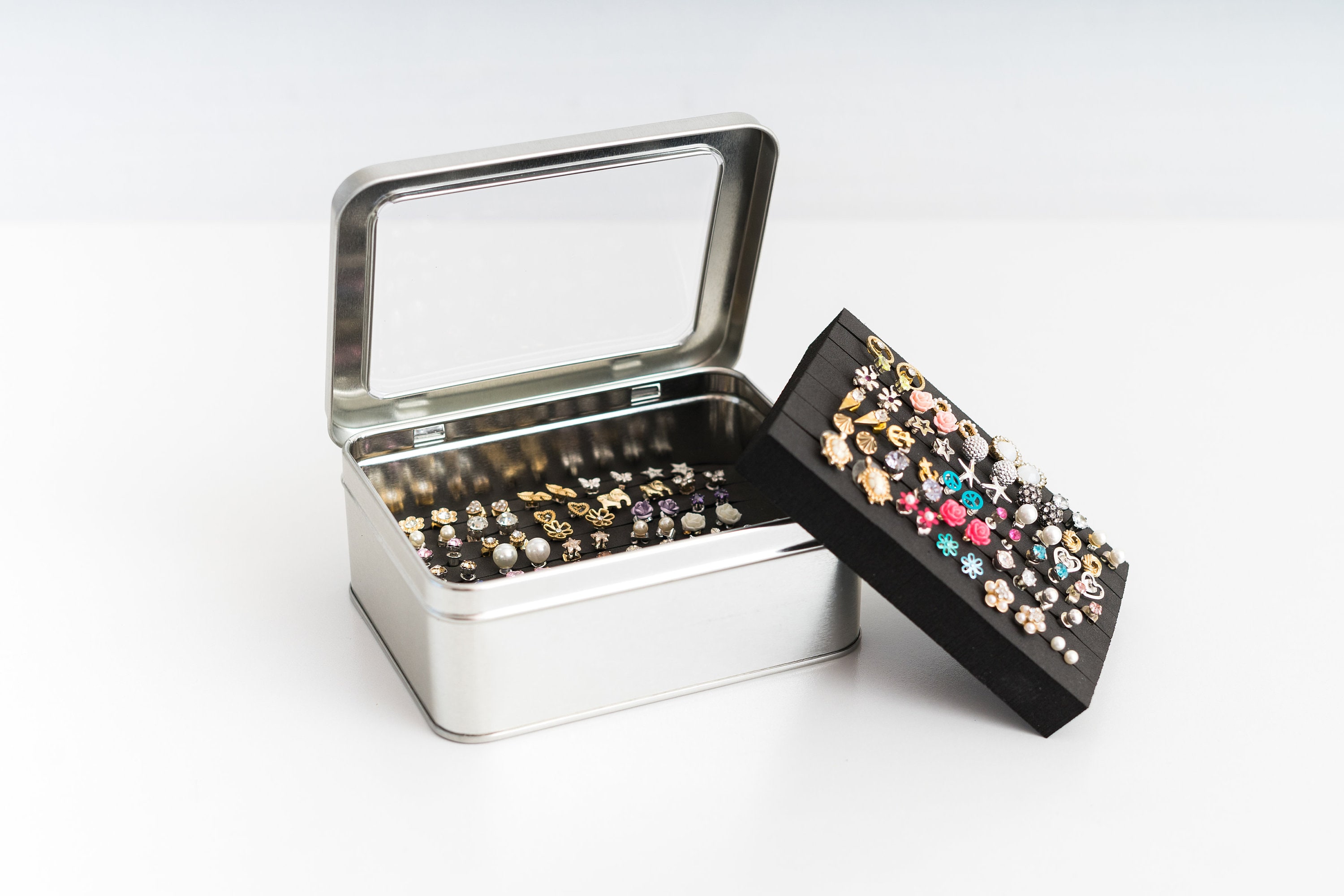 Tin Jewelry Box Earring Holder EXTRA LAYER Travel