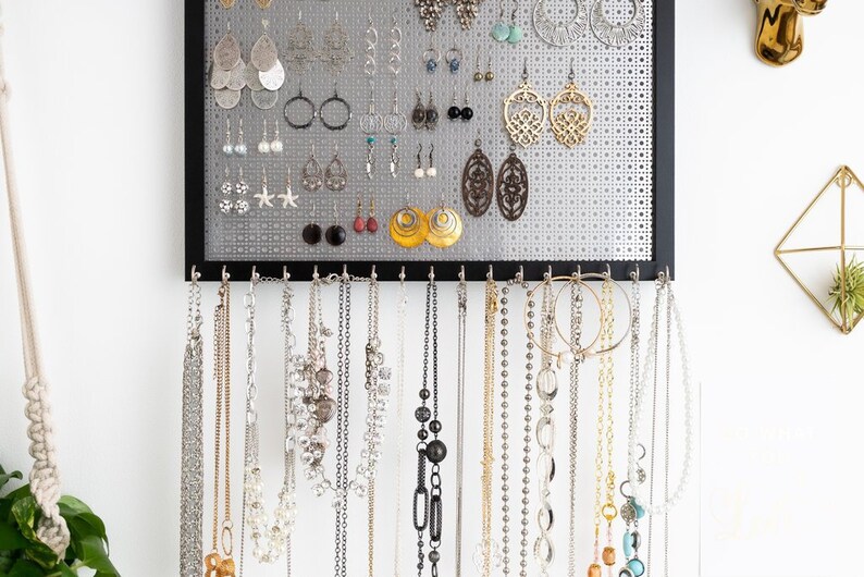 Large Hanging Jewelry Organizer black Silver Etsy