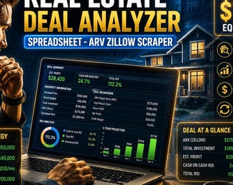 Foglio di calcolo per l'analisi delle offerte immobiliari - ARV Zillow Scraper BRRRR Calculator 72 mesi di flusso di cassa ROI 47 dollari