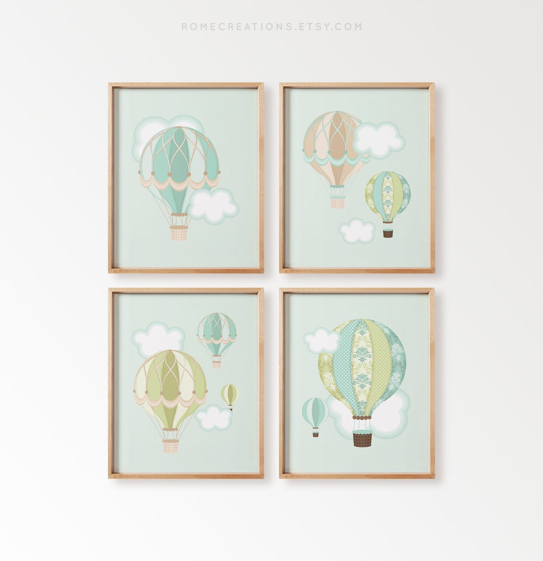 Hot Air Balloon Nursery Prints Set of 4 – Vintage Travel Wall Art for ...