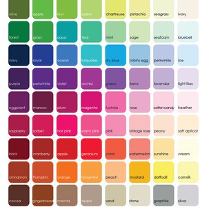 Color chart for customizing woodland birch nursery art background color — 60 options available