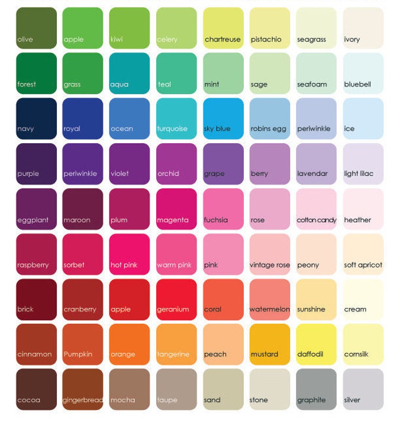 Color chart for customizing woodland birch nursery art background color — 60 options available
