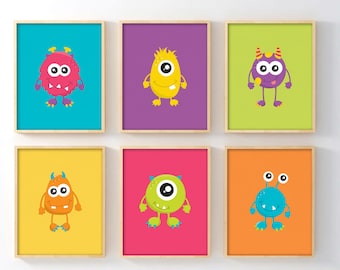 Monster Nursery Wall Art Set of 6, Cute Monster Prints for Baby Boy Room, Colorful Kids Playroom Decor, Monster Baby Shower Gift