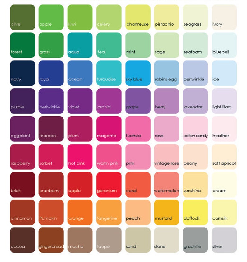 Color chart for customizing woodland nursery art background color — 60 options available