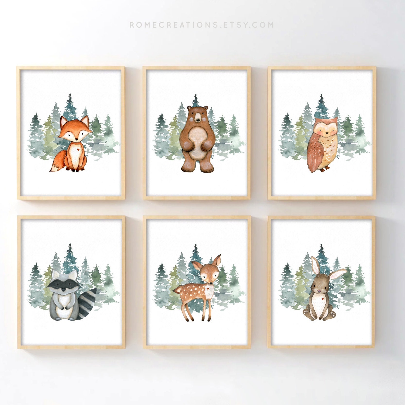 Woodland Nursery Prints – Set of 6 Watercolor Forest Animal Wall Art ...