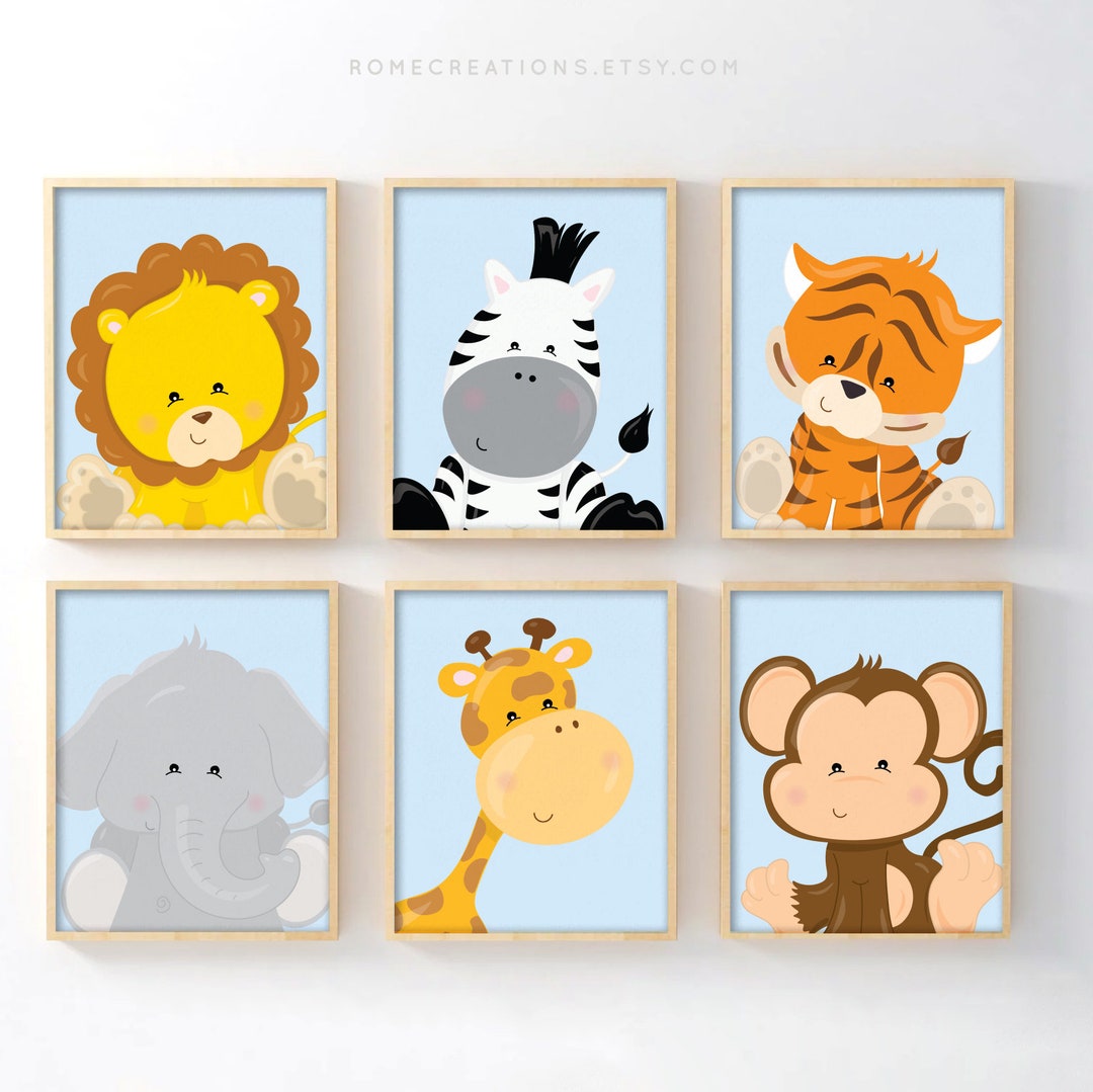 Safari Nursery Wall Art Set of 6 – Jungle Animal Prints for Baby Room ...
