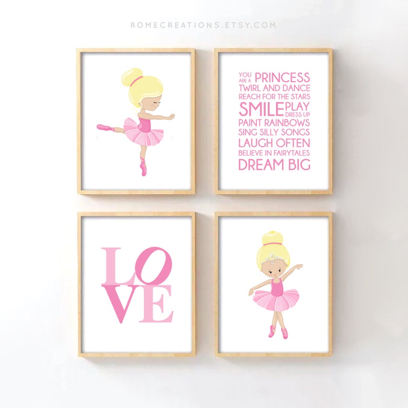 Ballerina Nursery Print Set of 4 Ballerina Wall Art Girls | Etsy