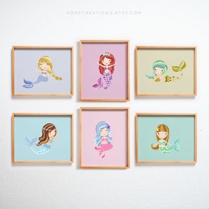 Mermaid Nursery Wall Art Set of 6 – Ocean Theme Prints for Baby Girl Room Decor, Under the Sea Mermaid Wall Art