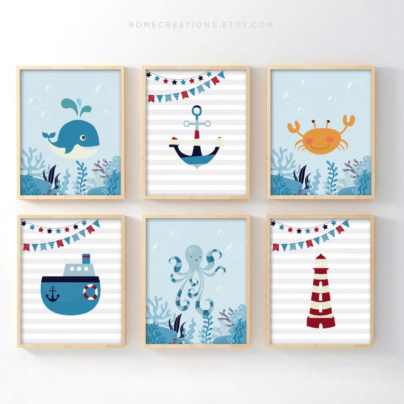 Nautical Nursery Wall Art Set of 6 Nautical Nursery Prints Etsy