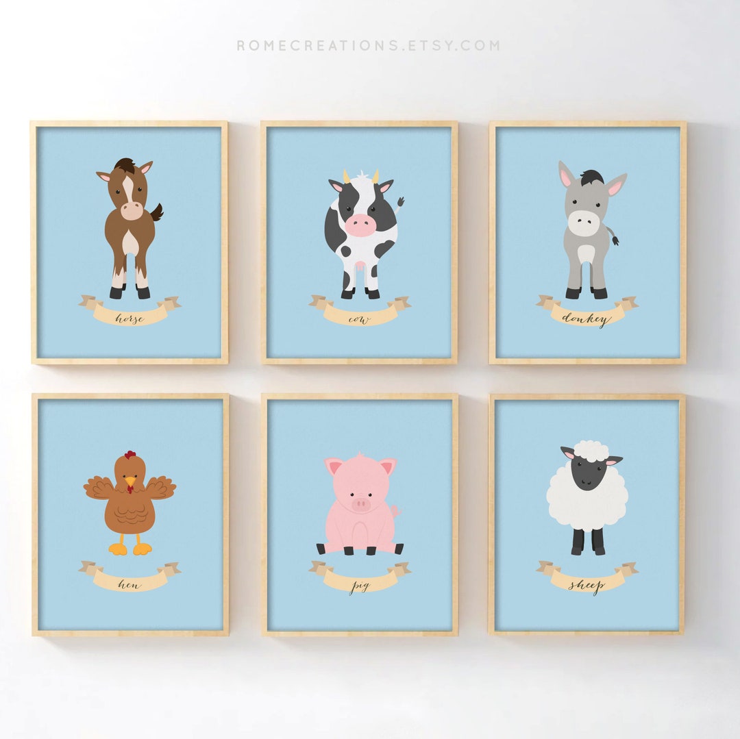 Farm Animal Nursery Wall Art – Set of 6 Baby Farm Prints, Neutral ...