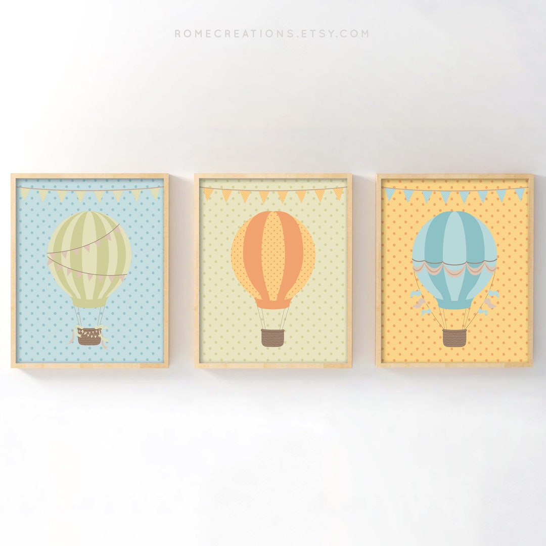 Hot Air Balloon Nursery Wall Art Set of 3, Gender Neutral Baby Room ...